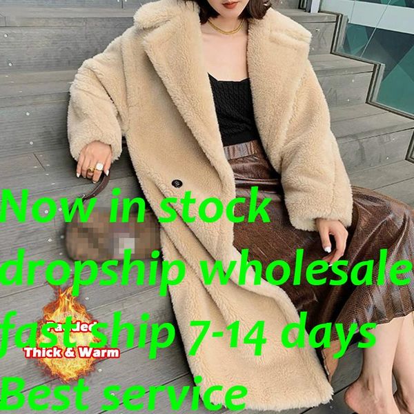 

women's fur & faux teddy bear coat women mid-length thick lamb plush, Black