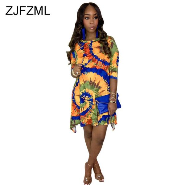 

casual dresses tie dye galaxy print vintage irregular dress women o neck three quarter sleeve party fall high waist bandage, Black;gray