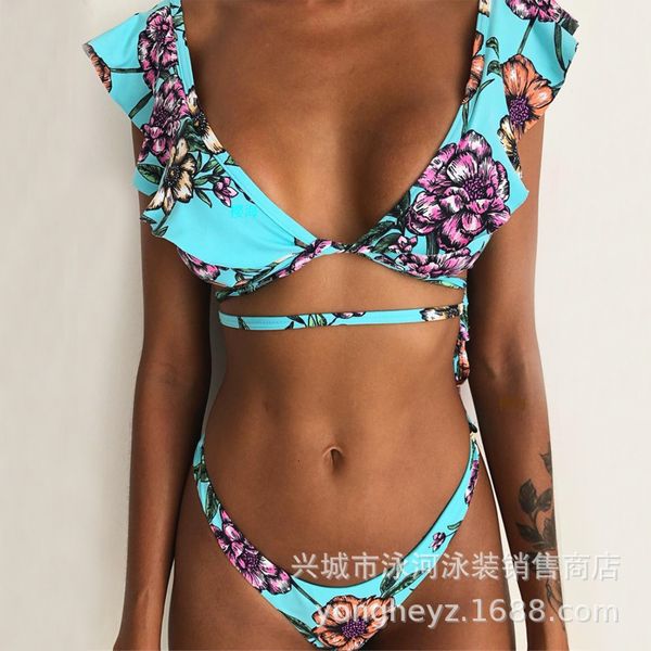 

new swimming split river women's 2019 ruffle slim swimsuit bikini, White;black