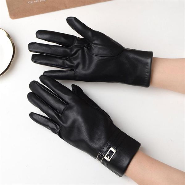 

lady' outdoor sheepskin mittens female plus cashmere autumn winter gloves cool riding full finger open-palm gloves1, Blue;gray