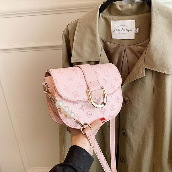 

design handbag 2021 new embossed fashion girl and south korea ins single shoulder messenger women's bag popular saddle pearl hand