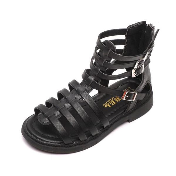 

summer new childrens high cool boots fashion girls solid color ba zipper roman shoes middle and big childrens sandals, Black;red