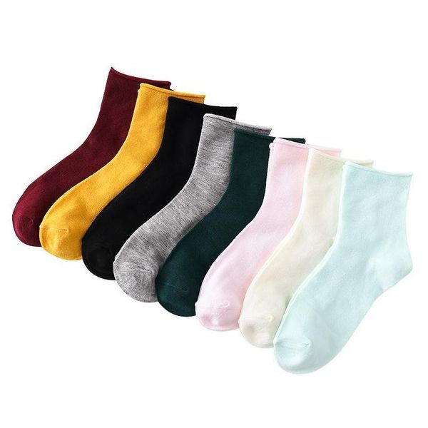 

8pairs=16pcs women casual cotton socks female solid color simple sock girls harajuku calcetines warm socks autum jllxly, Black