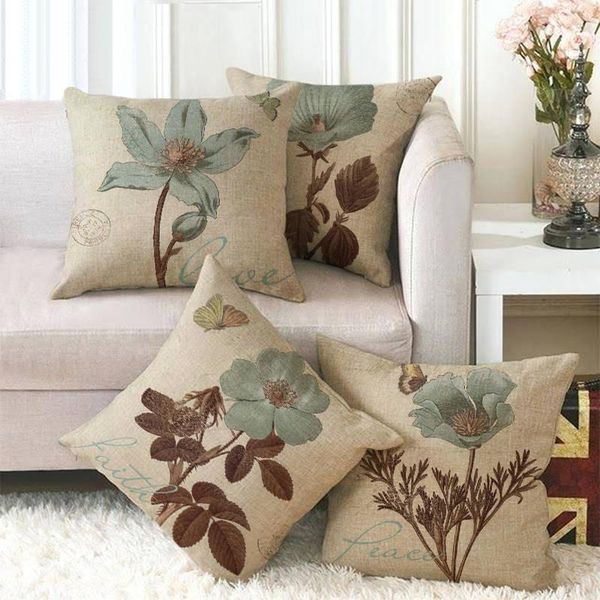 

cute vintage blue flower one side print cushion cover linen pillow cover for home sofa seat throw covers decorative 45x45cm