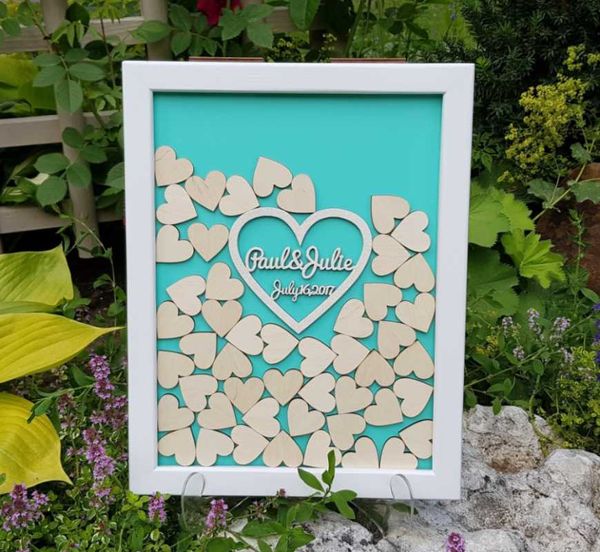 

personalized wedding guestbook frame 3d alternative drop box, heart sign in box custom baby shower wishes box sign board