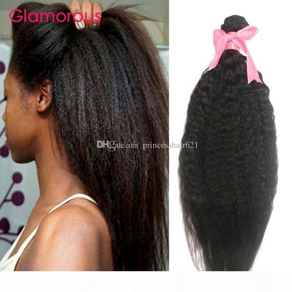 

glamorous malaysian kinky straight hair extension 3 bundles 100% human hair weft mongolian cambodian brazilian remy hair weave ing, Black