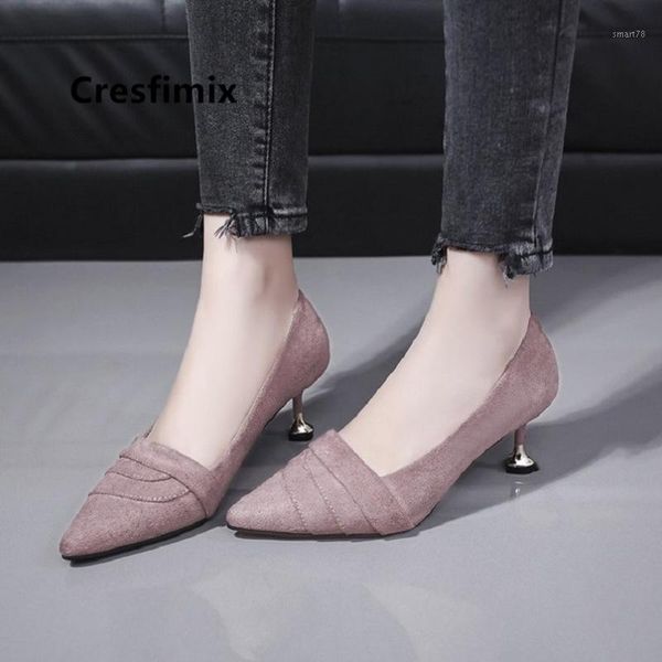 

dress shoes cresfimix women cute black office heel lady casual pointed toe brown femmes hauts talons a52061