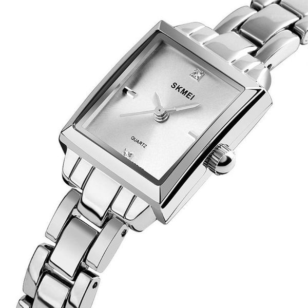 

wristwatches skmei 1407 women simple quartz watch with rhinestone inlaid waterproof ladies bracelet wrist, Slivery;brown