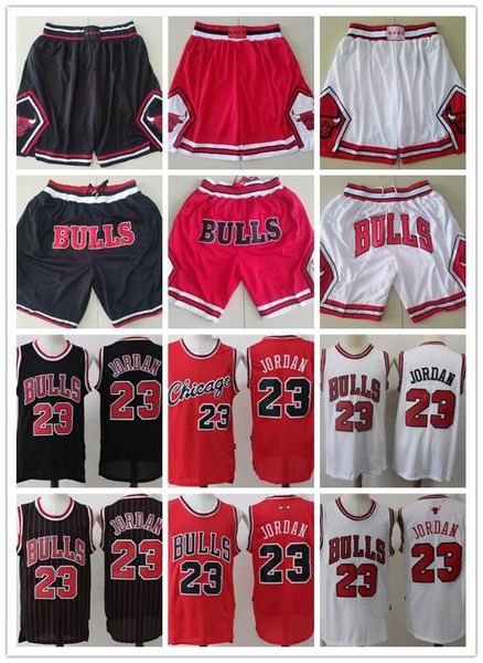 

mens chicago bulls 23 michael mj throwback basketball shorts basketball jerseys red black white blue high quality, Black;red