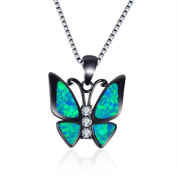 

pendant necklaces blue fire opal butterfly animal necklace boho black zircon sweater chain women party wedding jewelry bijoux, Silver