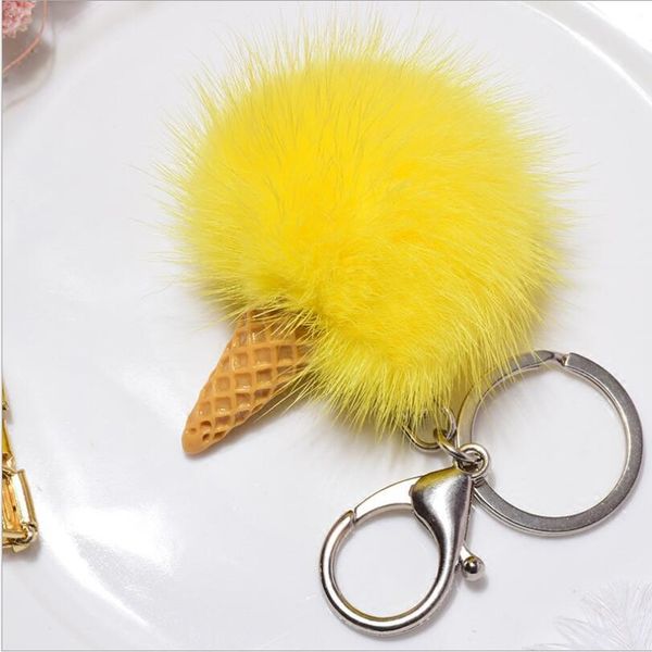 

women fluffy pompom real mink keychain fur ball cute bag phone charm ice cream backpack pendant whole price, Silver