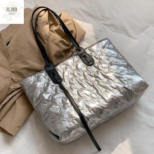 

casual down cotton women shoulder bags large capacity totes waterproof nylon female handbags space pad cotton feather bag 2021