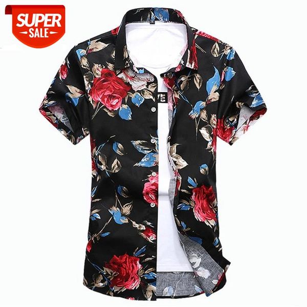 

plus size -7xl summer fashion floral printing mens shirt casual slim fit short sleeve shirt mens clothing flower shirts hombre #9g2b, White;black