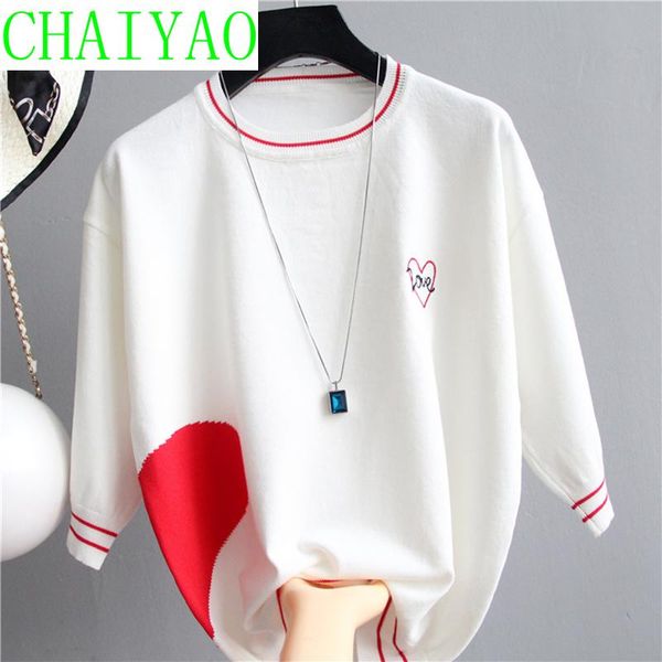 

women's t-shirt thin t shirt women clothes letter love knitted 2021 summer woman tshirt casual female tee femme, White