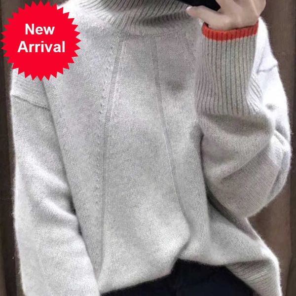 

women sweaters 2021 winter new woman double thickening loose turtleneck cashmere jumper female long sleeve casual knit pullover, White;black