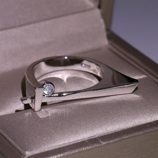 

wedding rings white zircon ring authentic wave geometric love adjustable finger for women engagement jewelry gift, Slivery;golden