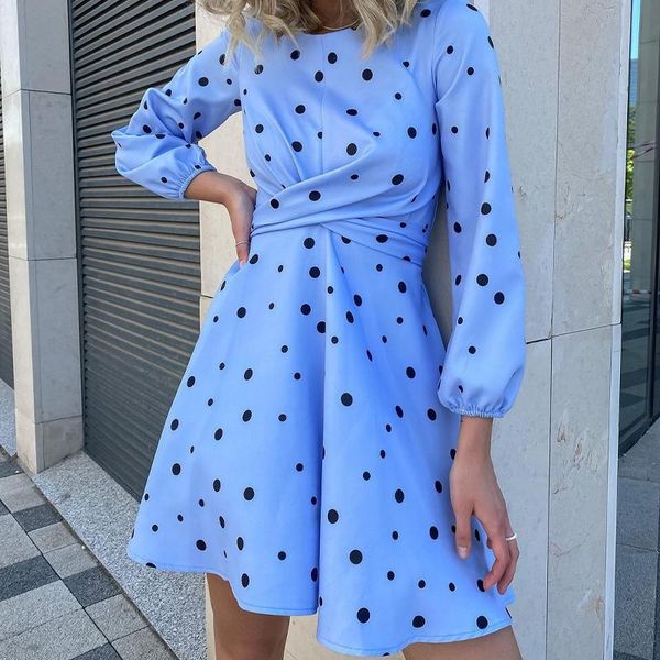 

casual dresses o-neck long-sleeved polka-dot dress women's spring and autumn fashion elegant for women clothes, Black;gray