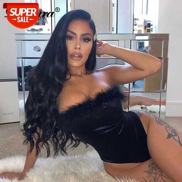 

dulzura fur velvet women bodysuit sleeveless bodycon streetwear party 2019 autumn winter clothes body clubwear christmas #vu2w, White