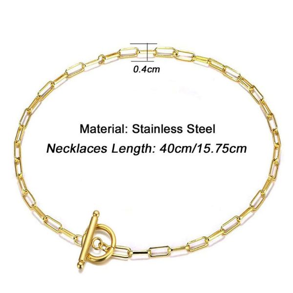 

new 2021 stainless gold plated paperclip steel plain chain circle necklace women1 bar chain necklace for minimalist iueta, Silver