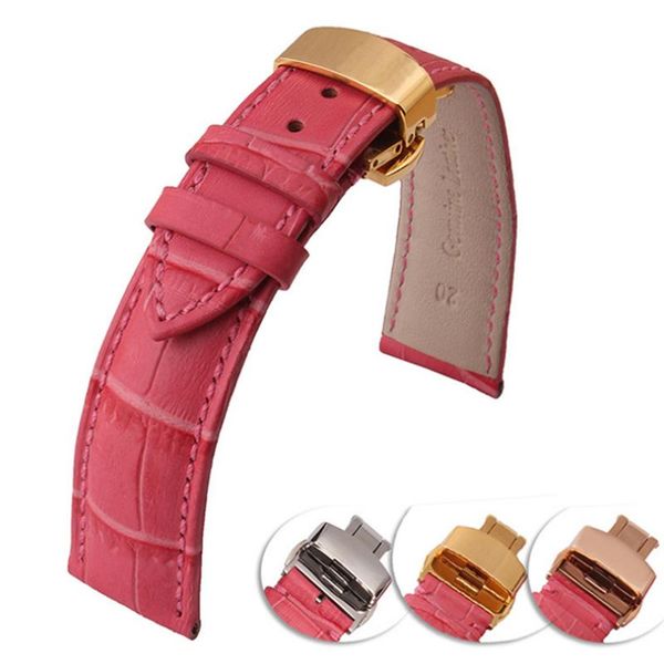 

watch bands pink genuine cowhide leather 12 14 16 18 20 22 mm watche band strap belt watchband folding clasp / buckle + tool, Black;brown
