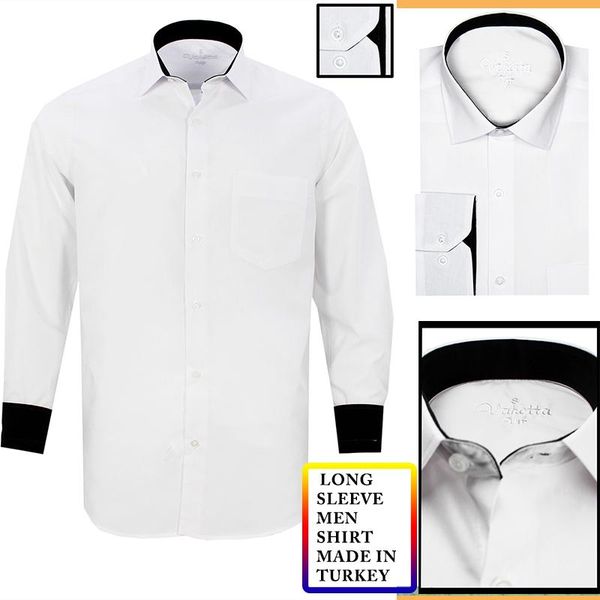 

men's casual shirts white shirt men wedding tuexdo long sleeve luxury bride wroom outfit party male business turkey varetta, White;black