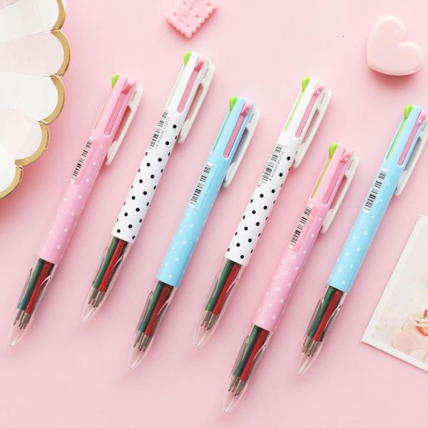 

1pcs ballpoint pens 4-color ballpoint pen 0.5mm creative ballpen writing stationery press pen portable signature, Blue;orange