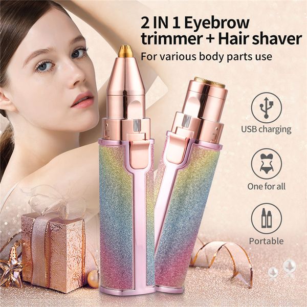 50 pz 2 In 1 Trimmer Sopracciglia Elettrico Trucco Indolore Eye Brow Epilatore Mini Rasoi Rasoio Donne Portatile Del Corpo Del Viso Rimozione Dei Capelli Depiladora De Cejas