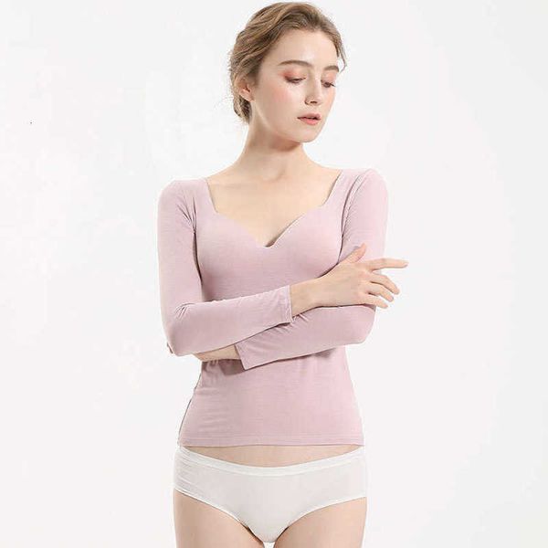 

tracksuits spring and summer fan tie bra cup integrated underwear bottom shirt women's long sleeve t-shirt, Gray