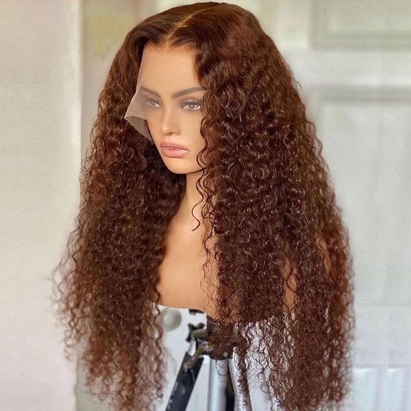 

synthetic wigs dark brown 180% density 26 inch long lace wig for black women kinky curly with babyhair natural hairline glueless