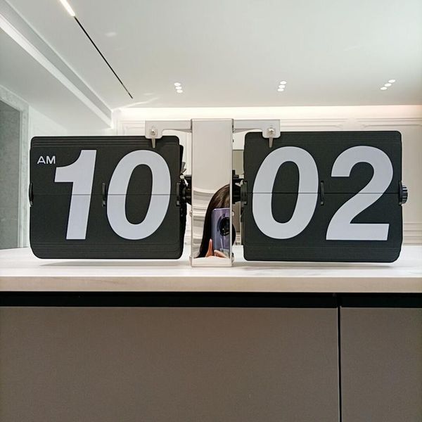 

desk & table clocks retro flip digital clock small scale stainles steel machanical automatic internal gear wall home decor gift