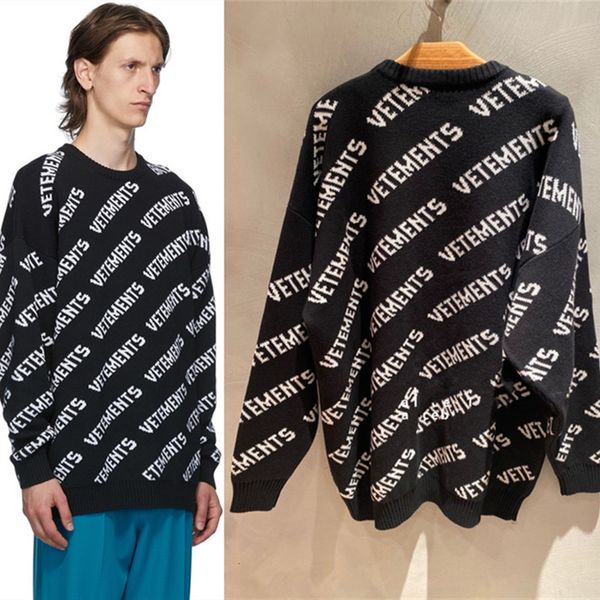 

2021 new men women loose full printing knitted jumper thick material vtm inside tag vetements sweater o82g, White;black