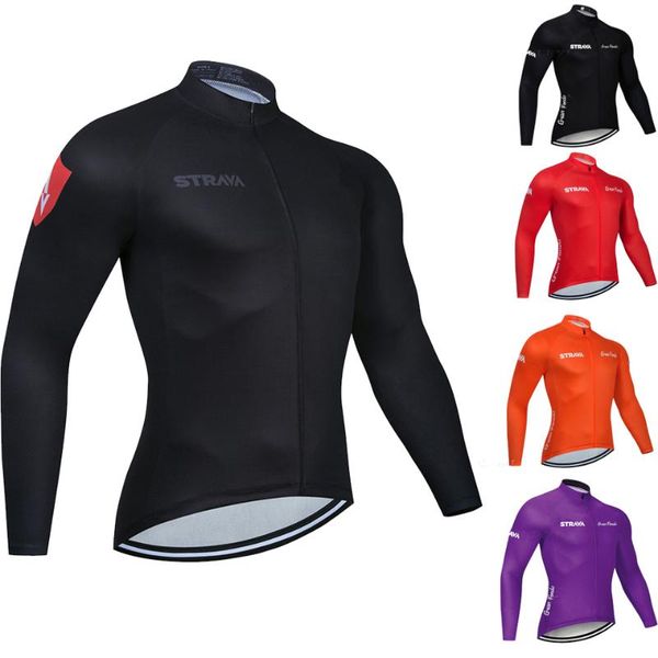 

racing jackets strava men's long sleeve cycling jersey bike mountain mtb road breathable quick dry sports clothing, Black;red