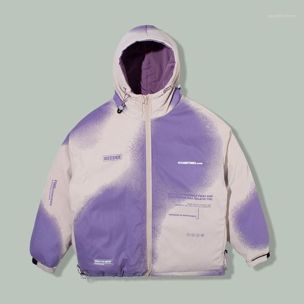 

men's down & parkas harajuku tie dye gradient print hooded parka men winter thicken keep warm loose 2021hip hop japan streetwear jacket, Black