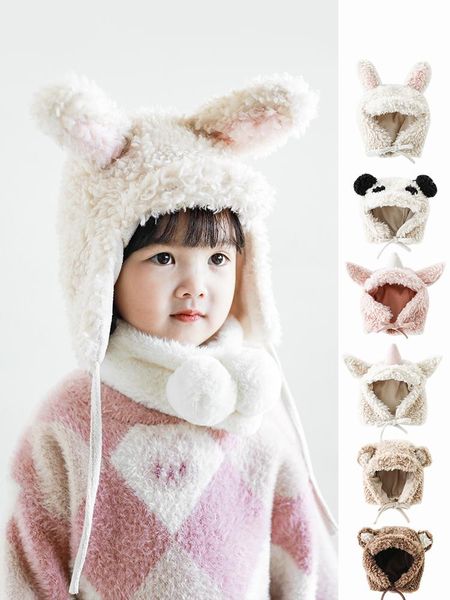 

caps & hats girls winter plush hat small ears contrast color design three-dimensional tail decoration baby cute, Yellow