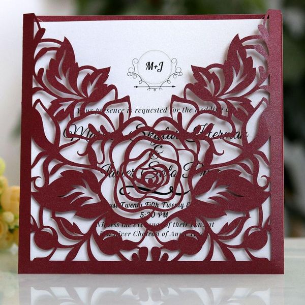 

business greeting wedding event lightweight party rose flower delicate paper out envelope invitation card set lace pocket