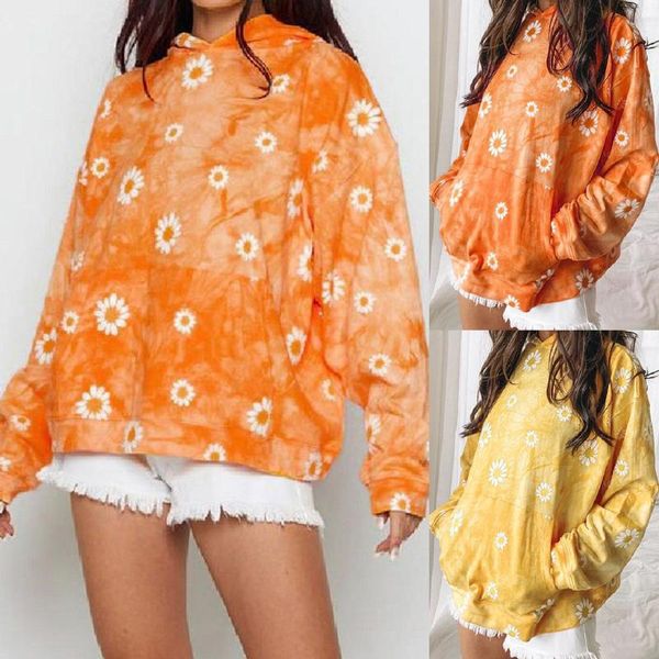 

women's hoodies & sweatshirts hooded daisy printing loose fashion ladies autumn winter casual long sleeve pullover sweatshirt, Black