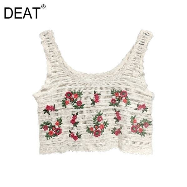 

[deat] summer fashion vest embroidery printing hollow out knitting elegant women tank 13c744 210527, White