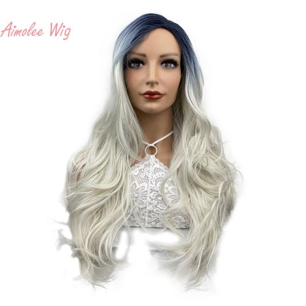 

synthetic wigs aimolee women's long curly wig ombre black/silver white hair