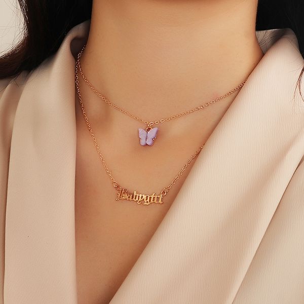 

nz1765 jewelry new personalized babygirl letter feminine butterfly necklace, Silver