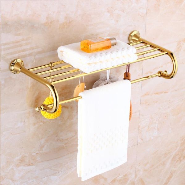 

towel racks worid brand golden luxury full copper with hooks fixed bath bar x-5076