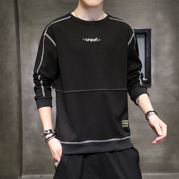 

2021 spring autumn sweater loose trend casual long sve t-shirt men's wear, Black