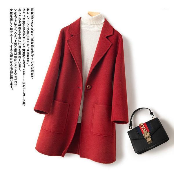 

women's wool & blends 2021 women autumn winter korean mid length coat fashion solid long sleeve overcoat female casual warm outwear l73, Black