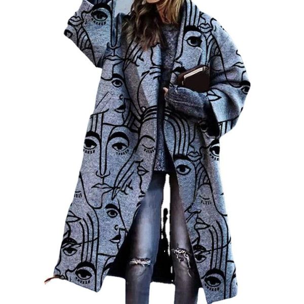 

women's wool & blends 2021 european and american autumn color matching plaid long-sleeved lapel coat printed dragon phoenix woolen, Black