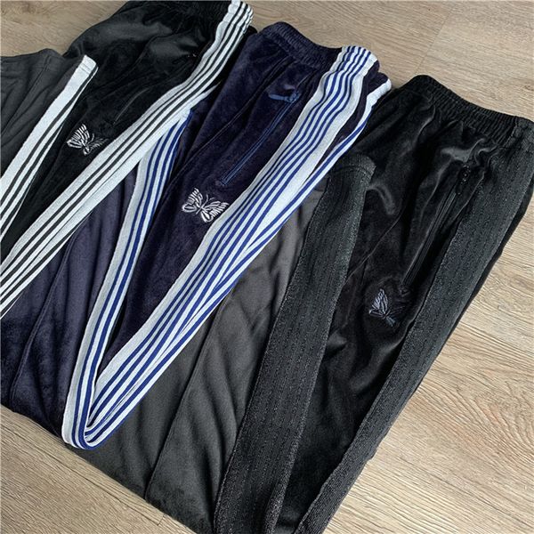 

2021 new woman striped streetwear needles butterfly sweatpants embroidered awge corridors pants inside tag t4x2, Black