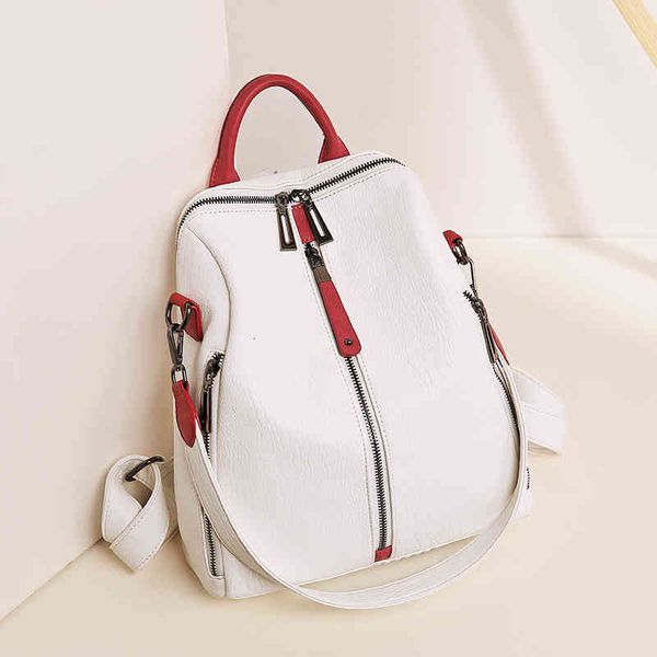 

backpack double shoulder bag tide brand women's ins super fire 2021 fashion korean white anti-theft soft leather versatile
