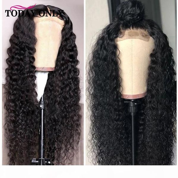 

deep wave closure wig middle t part lace wig 4x4 lace closure peruvian human hair wigs preplucked 30 inch glueless remy, Black;brown