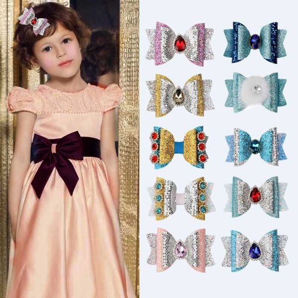 

10pcs/lot glitter crystal hair bows clip double/three layer droplet rhinestone bling hairpins for princess girls kids hairgrips, Slivery;white