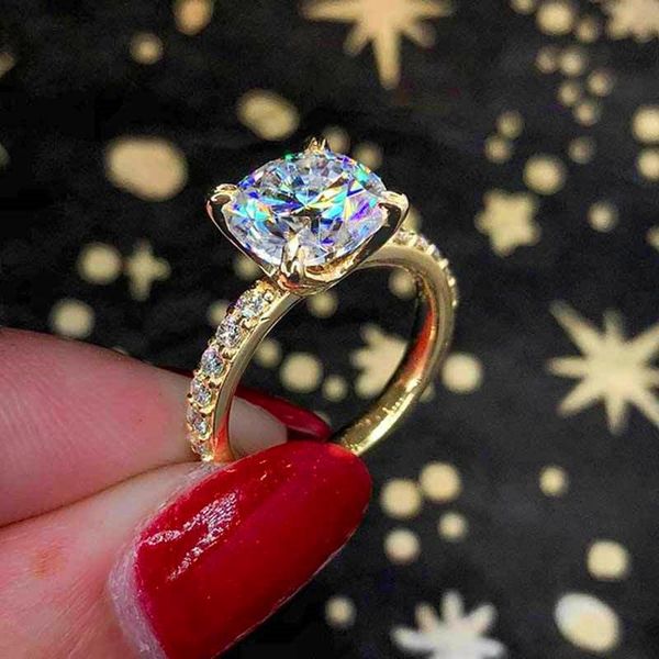 

wedding rings luxury female crystal white zircon ring vintage yellow gold color promise love engagement for women, Slivery;golden