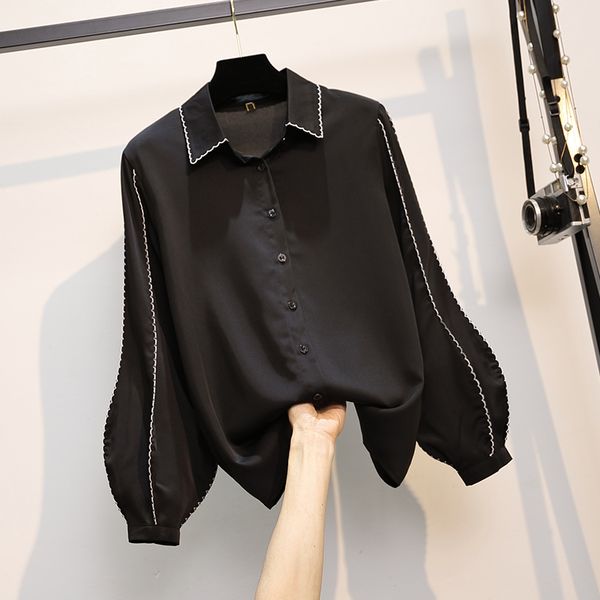 

More Black-size White Office Prom Girl's Fashion Shirt Spring Summer Lantern Long Sleeve Elegant Blouse Income Wear Upper Cloth 4sg1