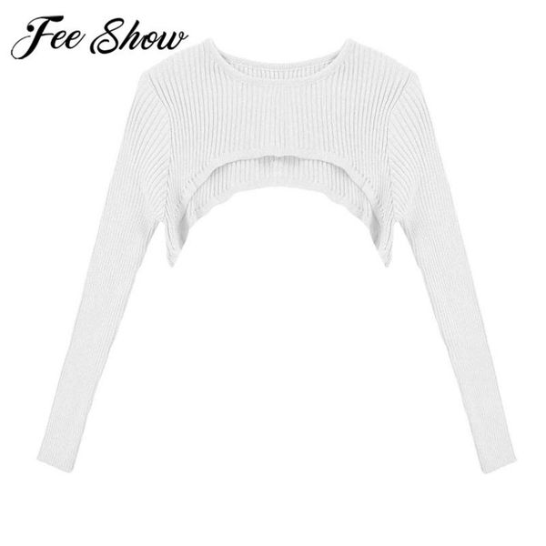 

women hollow out solid ribbed grey sweater fashion short crop o neck long sleeve cropped pullover shrug tee shirt, White;black